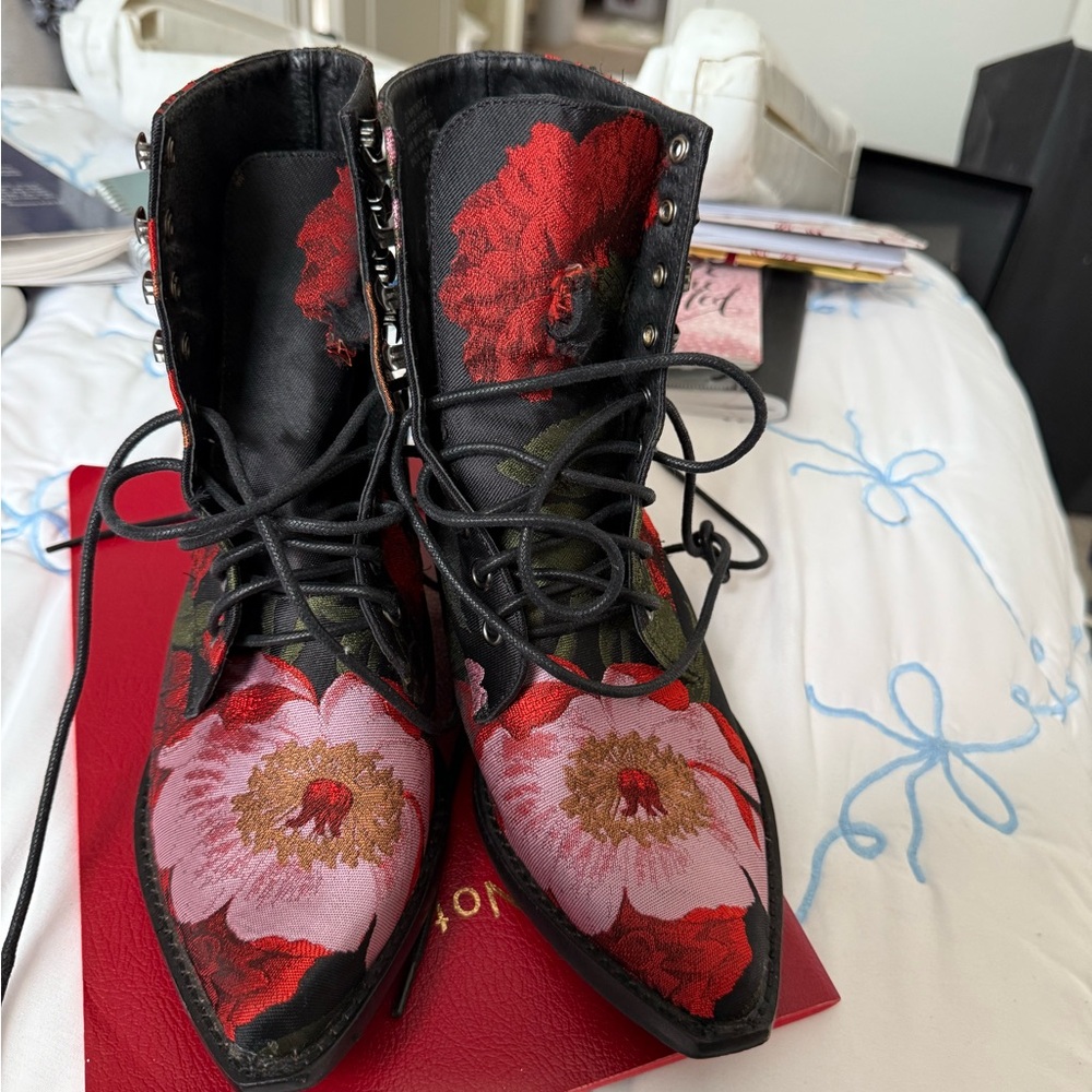 Jeffrey Campbell Black and Red Lace Up Boots